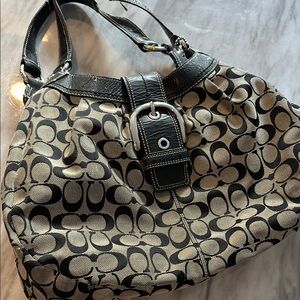 Coach Y2K classic oversized shoulder purse Black monogram Tan Signature Tote Bag